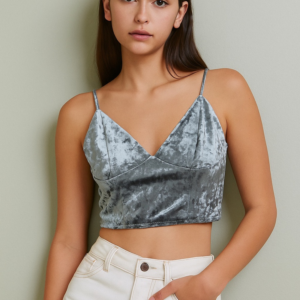Intimately Free People Velvet Gray Blue Crop Top size